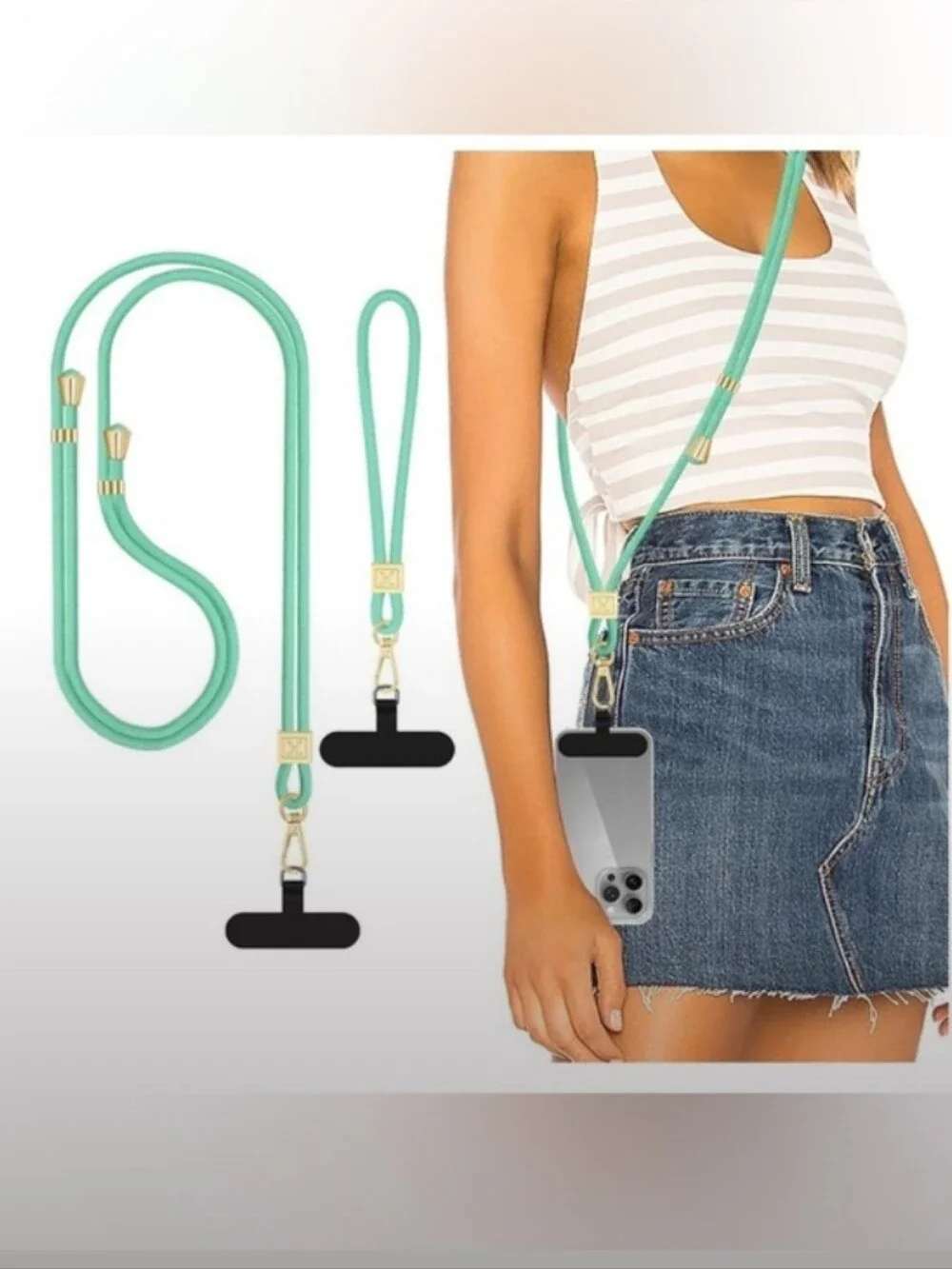 Phone Lanyard Crossbody (Mint / Gold )💚